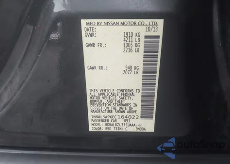 2014 Nissan Altima 2.5 S from USA, damaged, VIN 1N4AL3APXEC164022